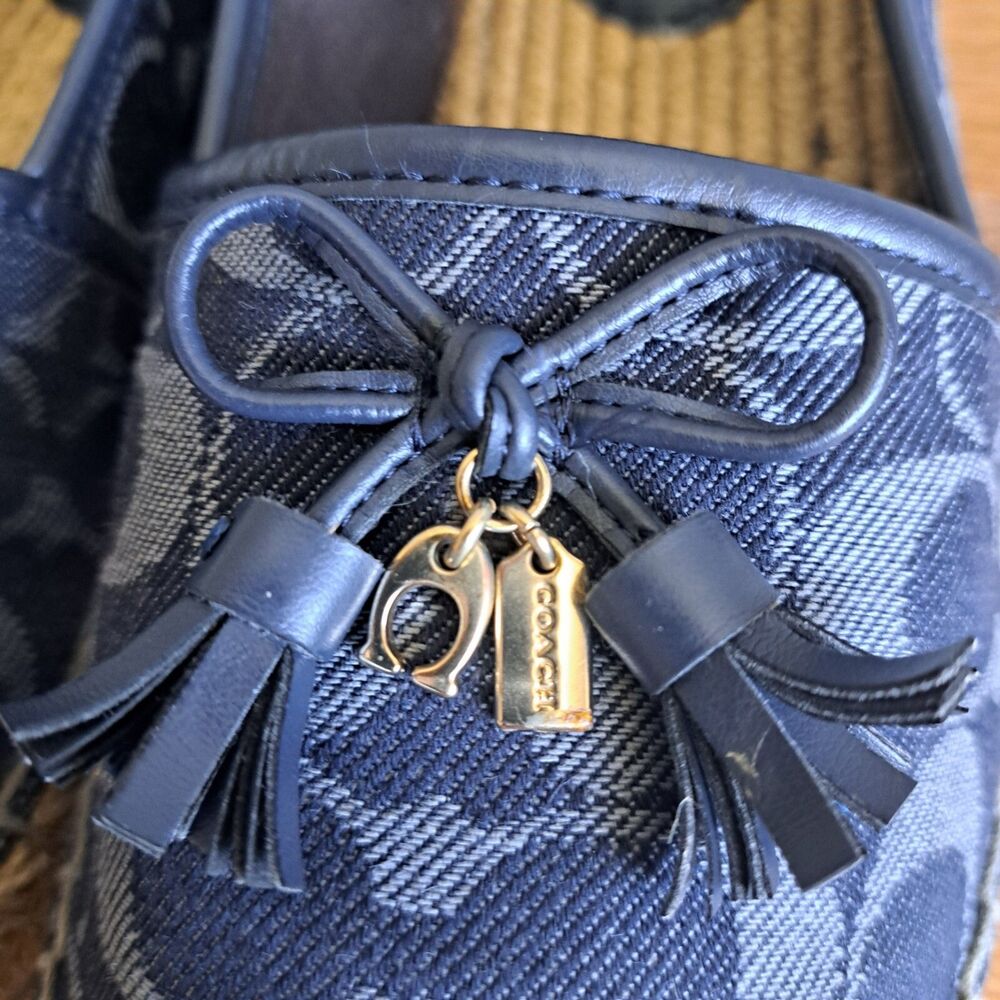 COACH Carson Espadrille Flats 8.5 Women’s Slip-On Shoes Denim Blue Logo Comfort - Picture 7 of 12